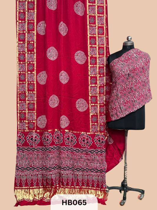 Modal Silk Gharchola saree with Ajrakh Print