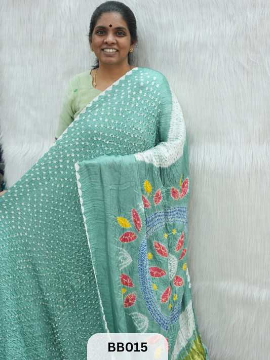 Semi Gaji Bandhani Saree with Lagdi patta