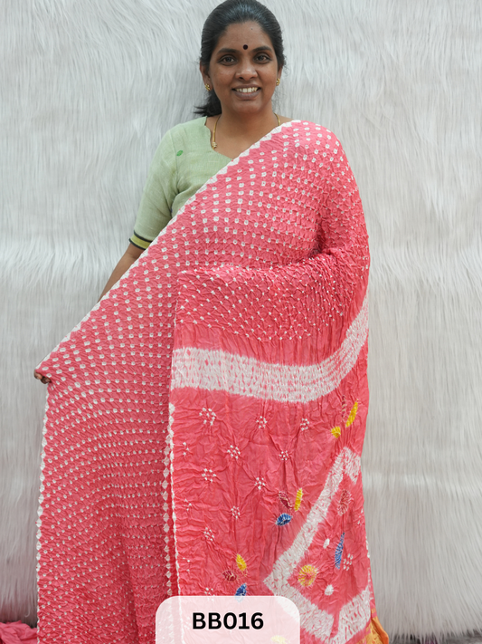 Semi Gaji Bandhani Saree with Lagdi patta