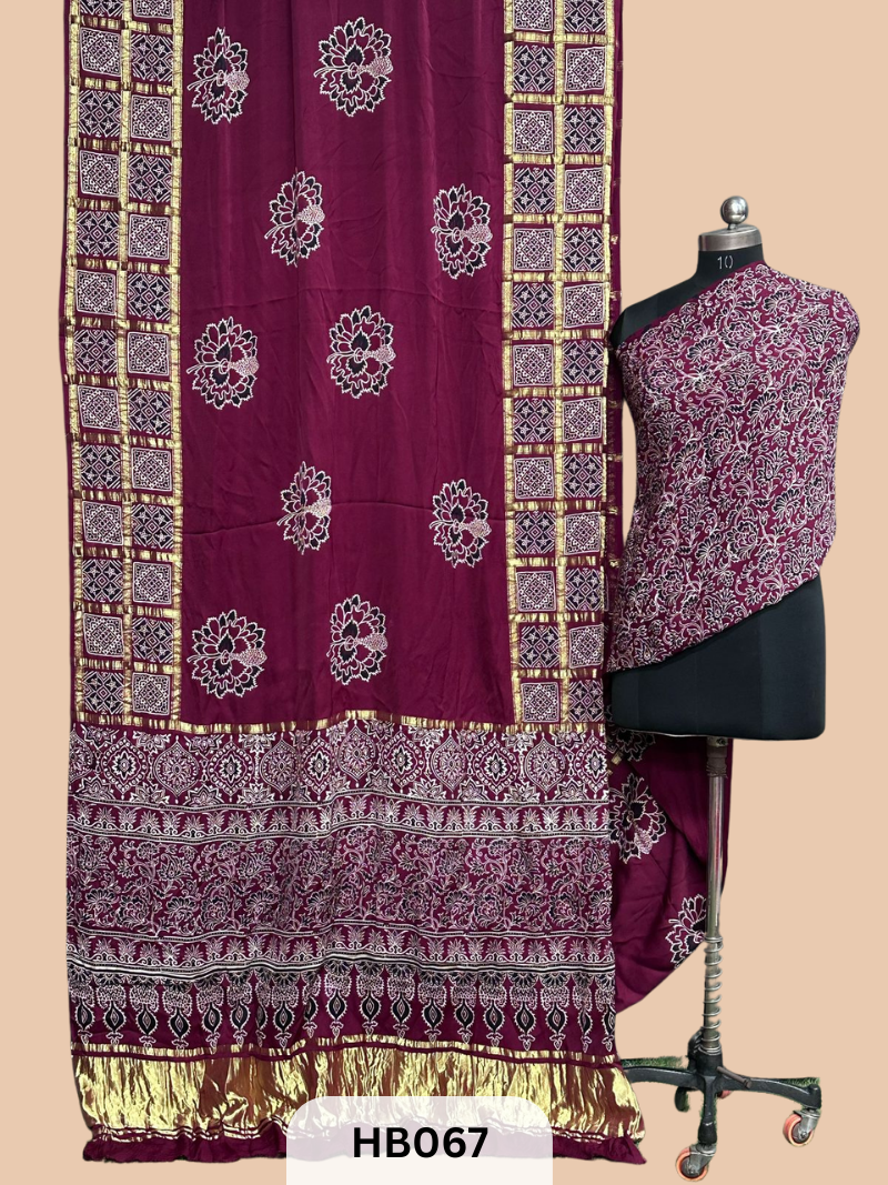 Modal Silk Gharchola saree with Ajrakh Print