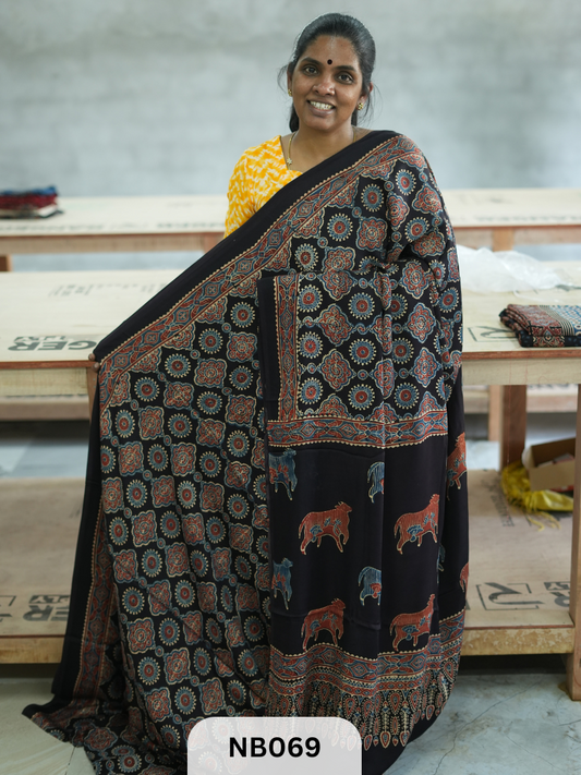 Modal Silk Saree with Ajrakh Print