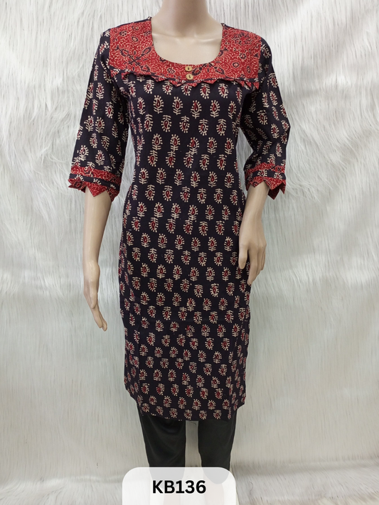 Cotton with Ajrakh print Kurthi