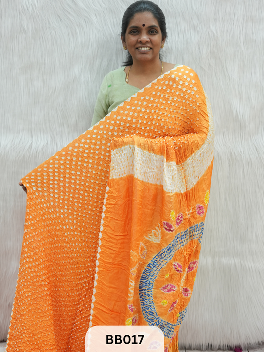 Semi Gaji Bandhani Saree with Lagdi patta