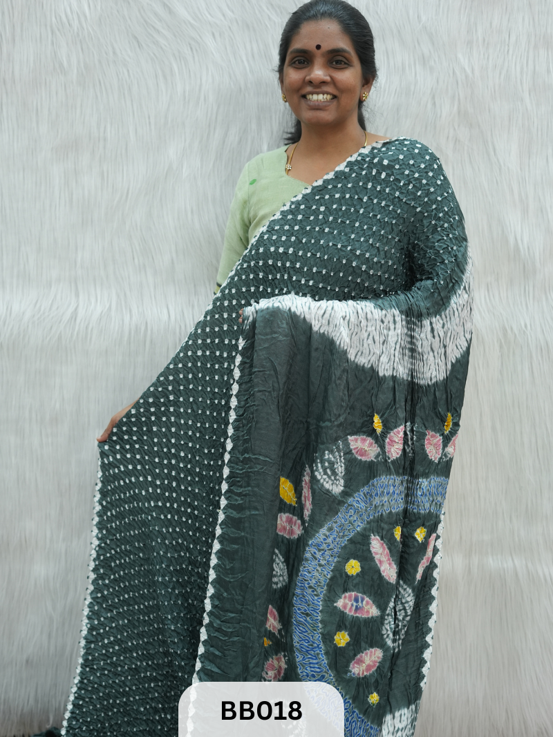 Semi Gaji Bandhani Saree with Lagdi patta