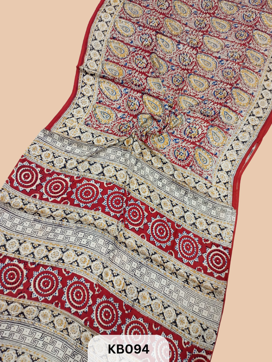 Modal Silk Saree with Ajrakh Kalamkari Print