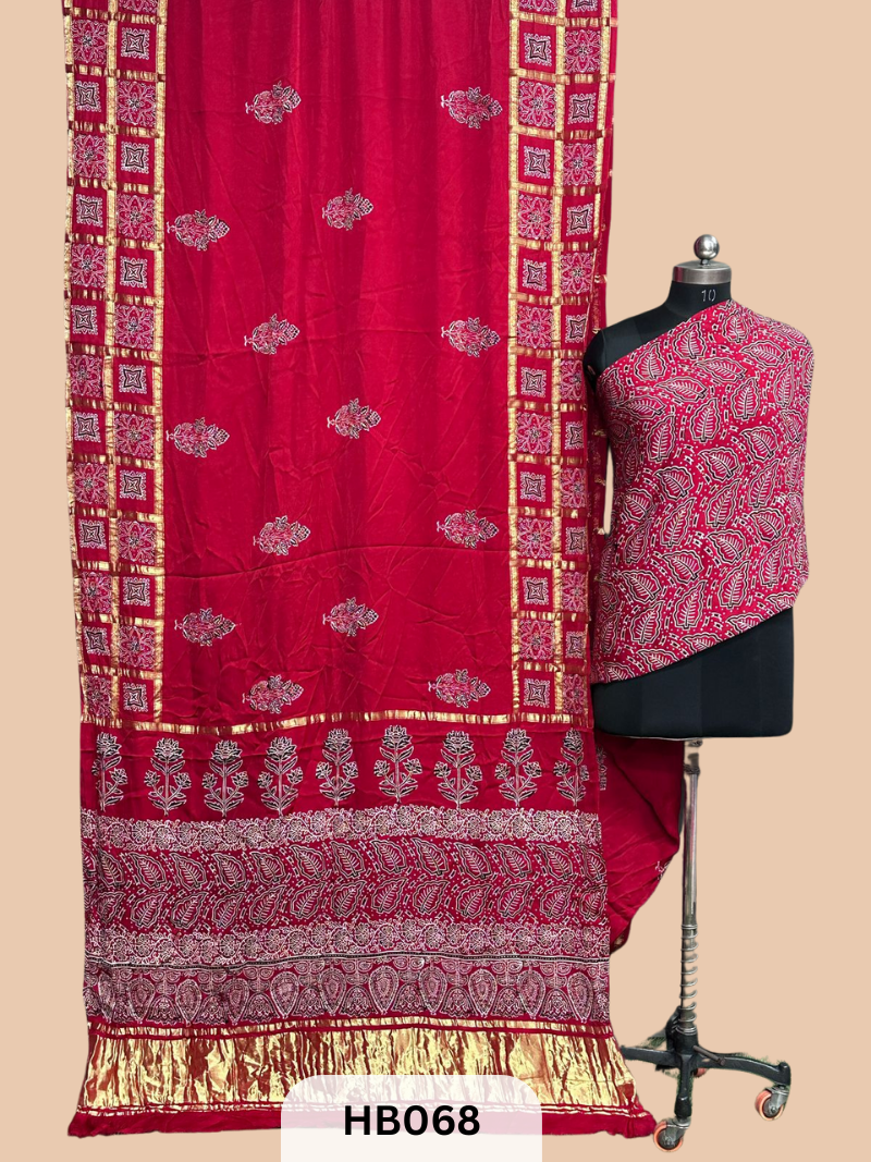 Modal Silk Gharchola saree with Ajrakh Print