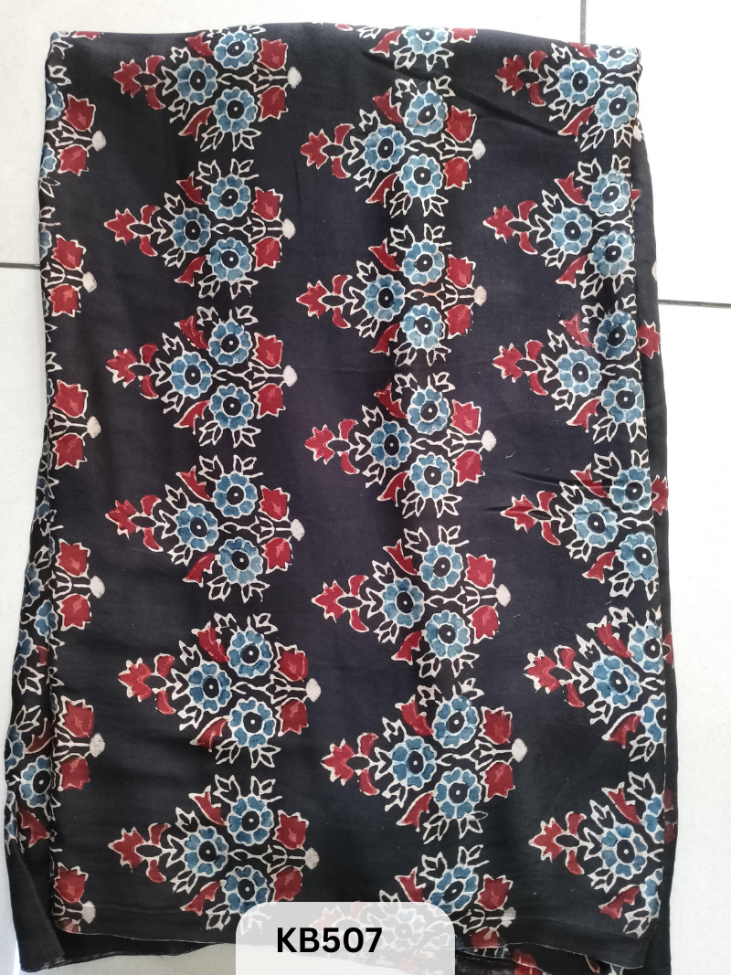 Premium Ajrakh Vegtable Handblock Modal silk Fabric – 1 Meter