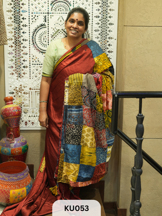 Modal Silk with Patchwork Saree