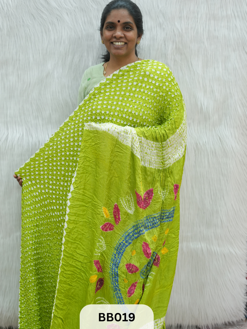 Semi Gaji Bandhani Saree with Lagdi patta