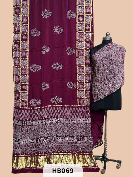 Modal Silk Gharchola saree with Ajrakh Print