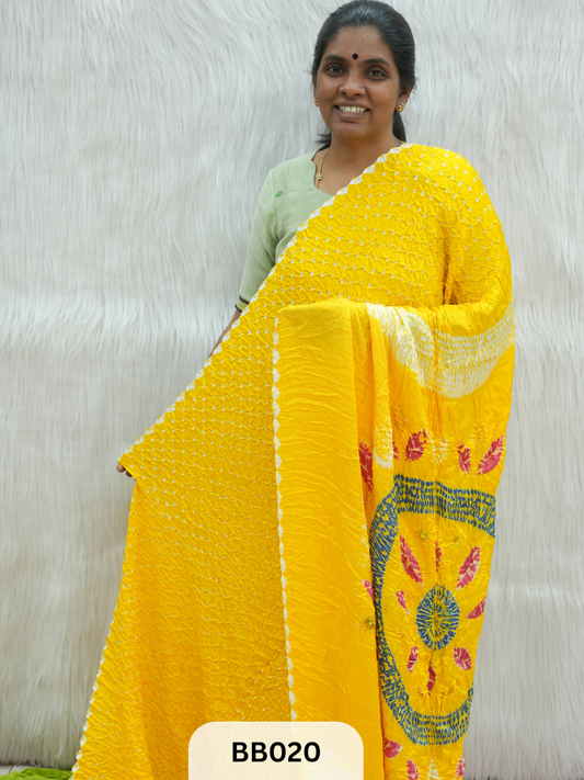 Semi Gaji Bandhani Saree with Lagdi patta