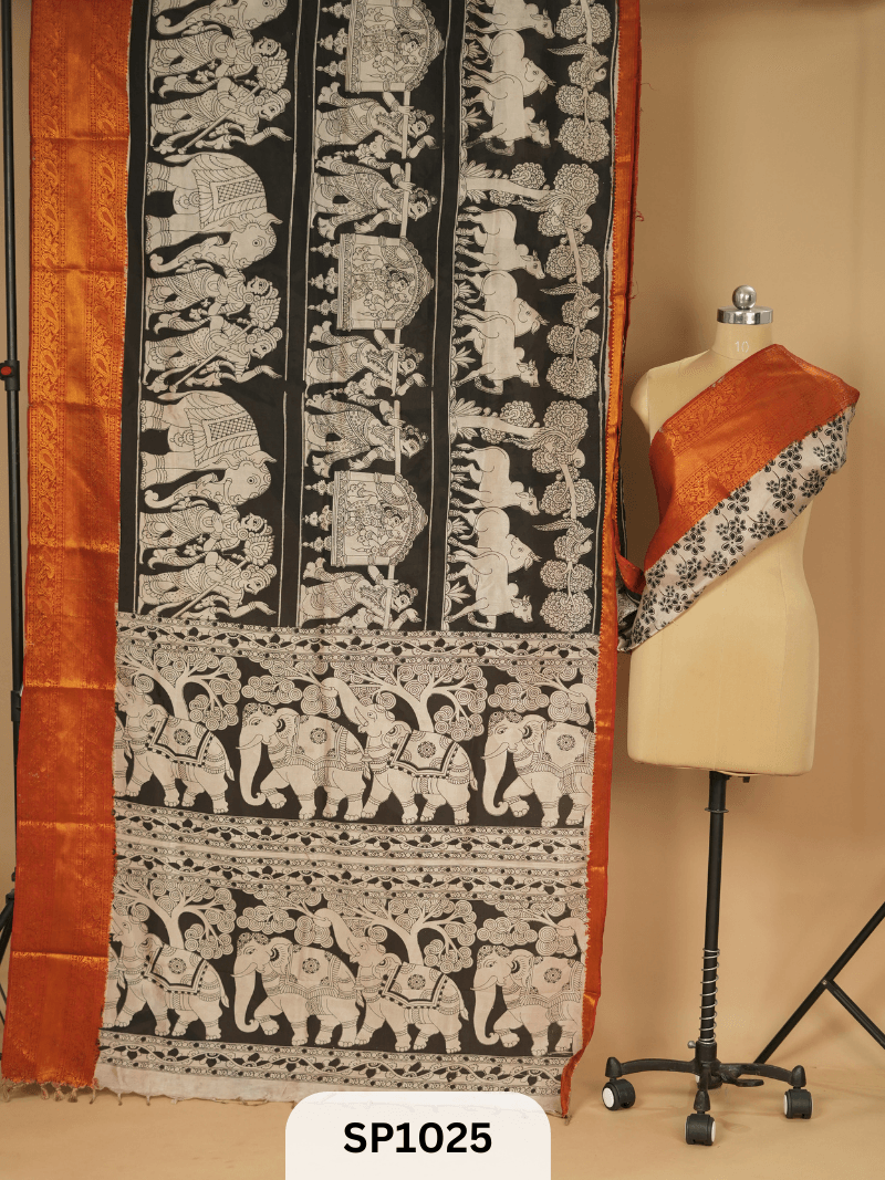 Kalamkari Chennuri Silk Saree with Kanchi border