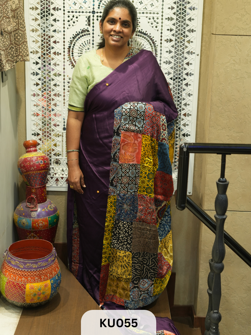 Modal Silk with Patchwork Saree