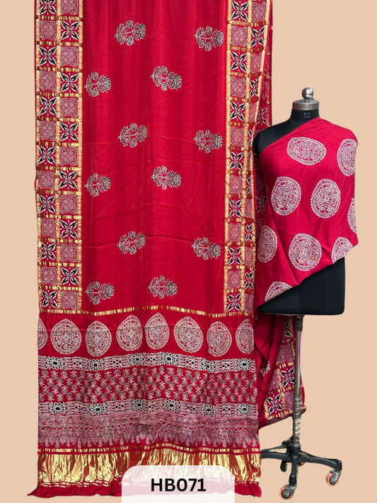 Modal Silk Gharchola saree with Ajrakh Print