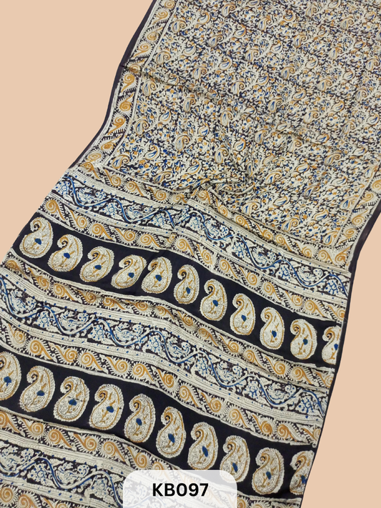 Modal Silk Saree with Ajrakh Kalamkari Print