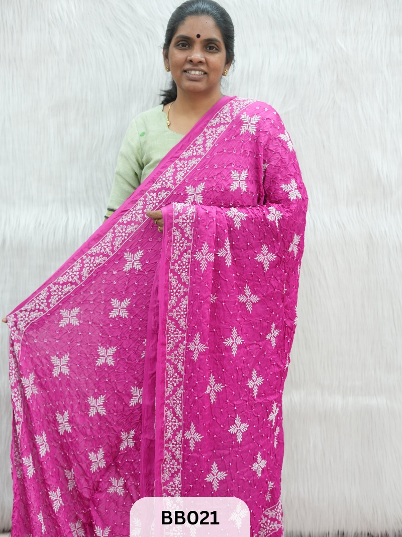 Semi Gaji Bandhani Saree with Lagdi patta