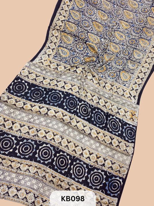 Modal Silk Saree with Ajrakh Kalamkari Print