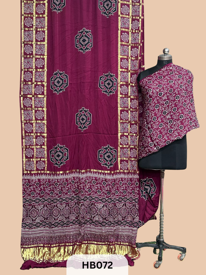 Modal Silk Gharchola saree with Ajrakh Print