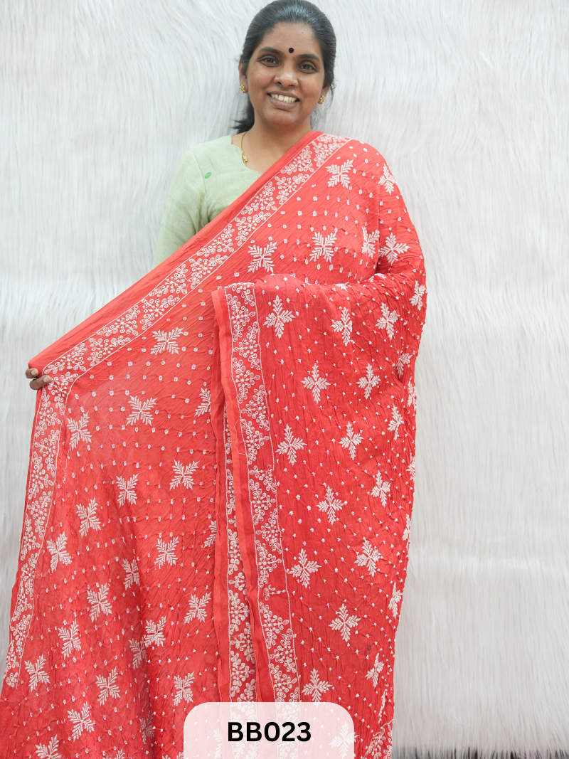 Semi Gaji Bandhani Saree with Lagdi patta