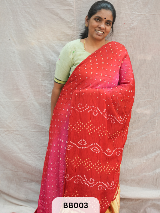 Modal Bandhani Saree with Lagdi patta