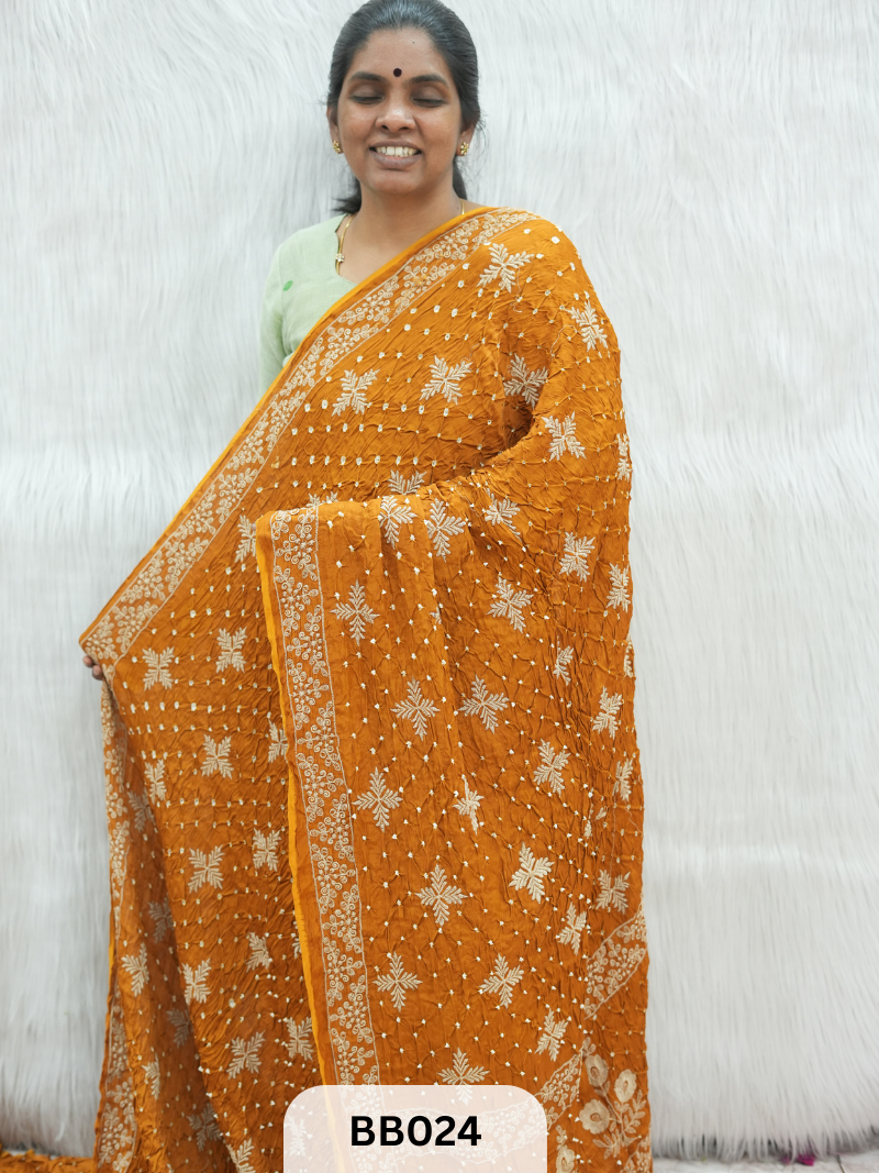 Semi Gaji Bandhani Saree with Lagdi patta