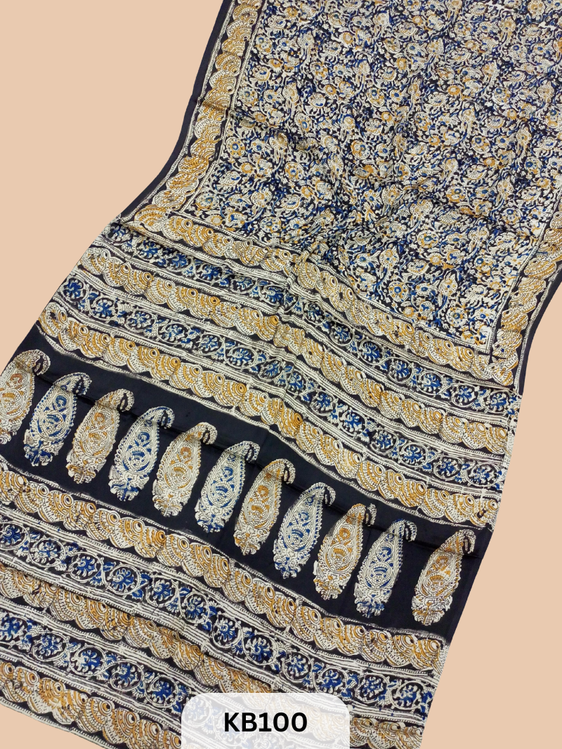 Modal Silk Saree with Ajrakh Kalamkari Print