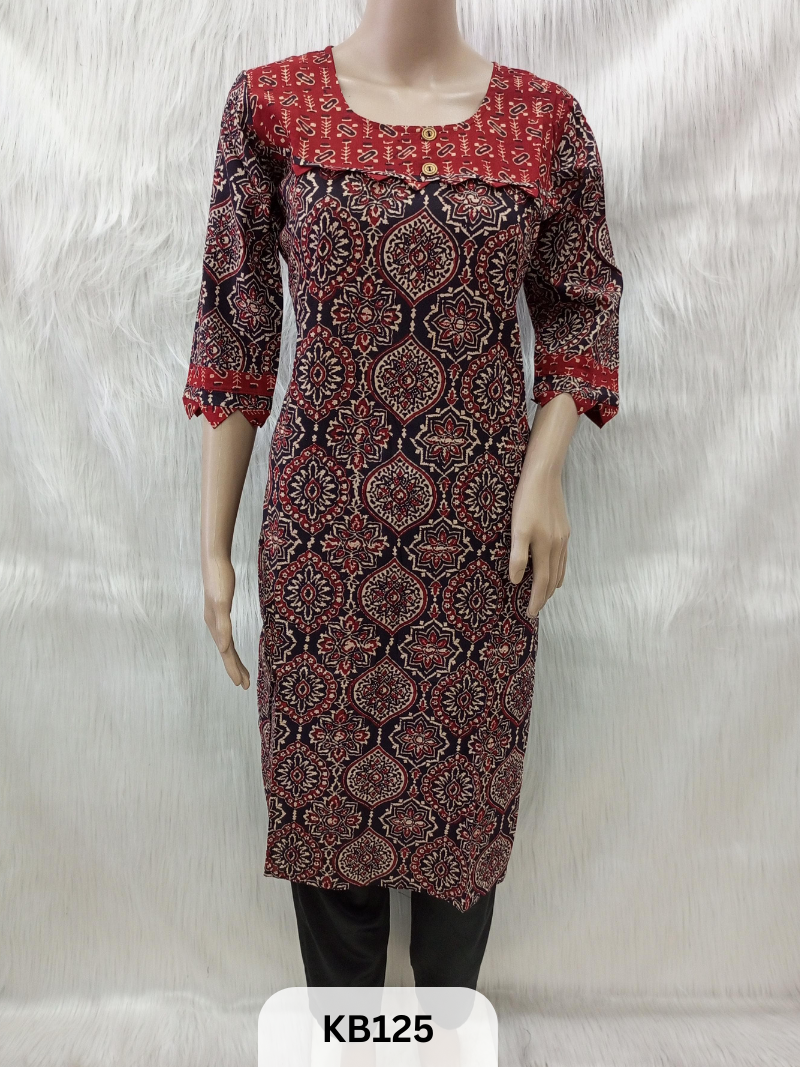 Cotton with Ajrakh print Kurthi