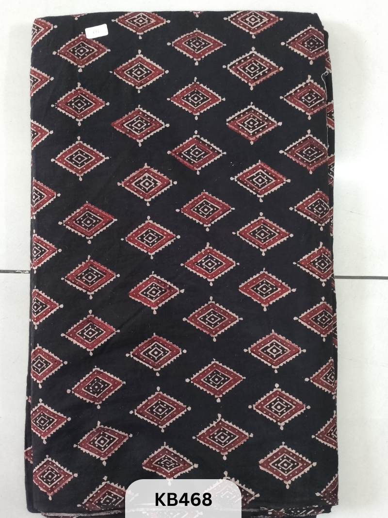 Premium Ajrakh Vegtable Handblock Cotton Fabric – 1 Meter