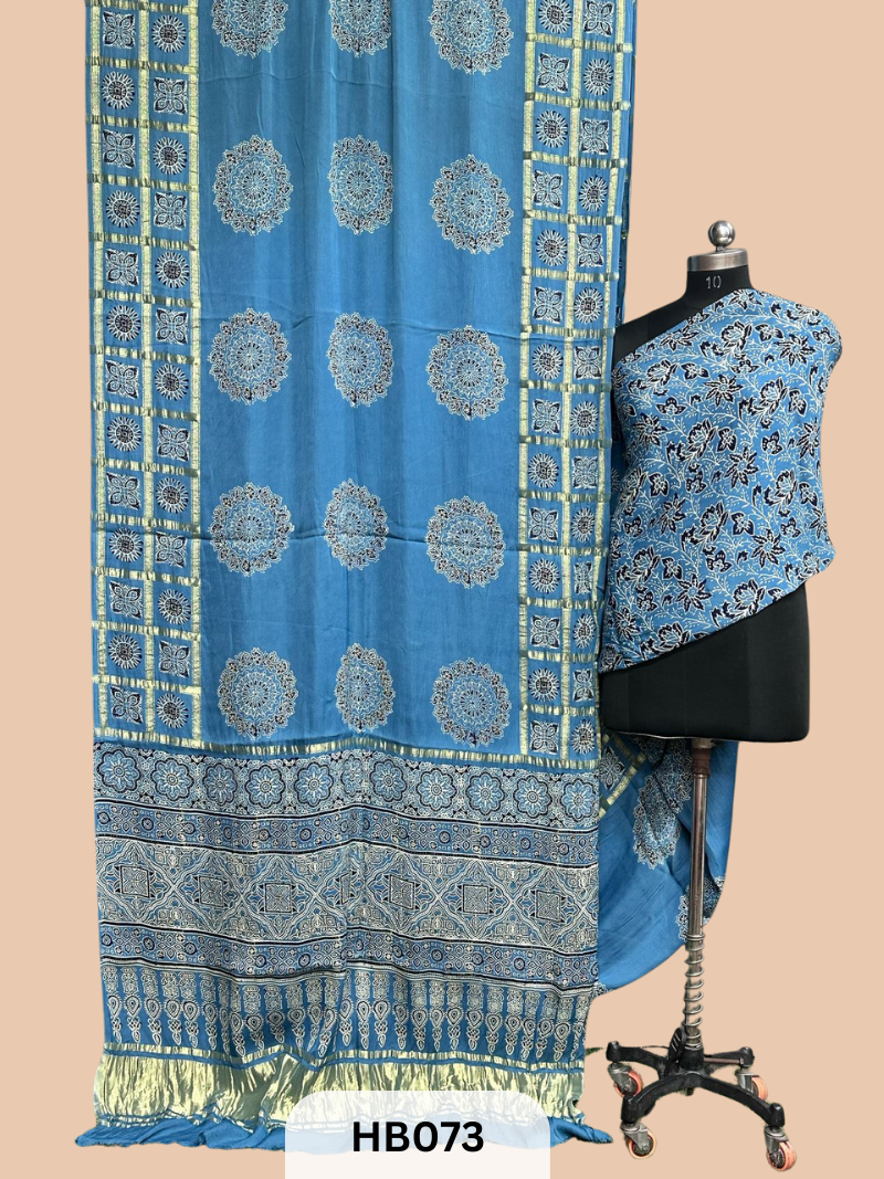 Modal Silk Gharchola saree with Ajrakh Print