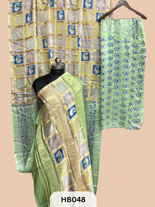 Modal Silk Gharchola saree with Steam hand block print