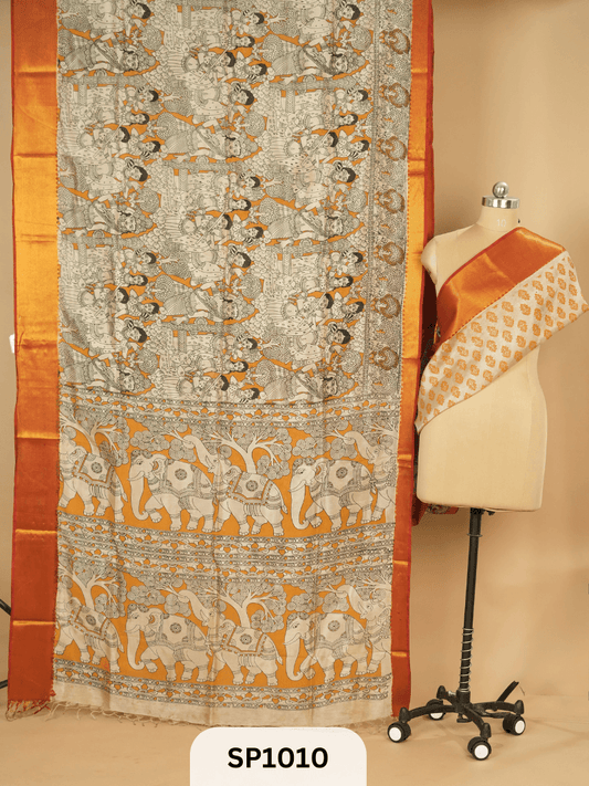 Kalamkari Chennuri silk Kanchi border saree