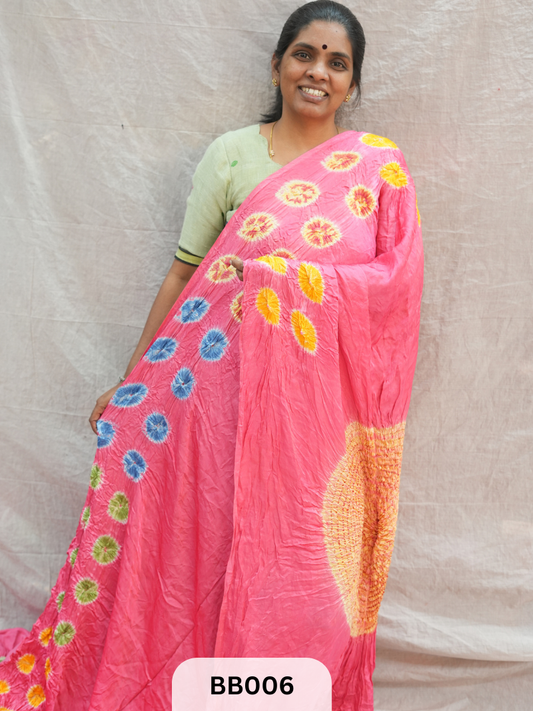 Semi Gaji Bandhani Saree with Lagdi patta