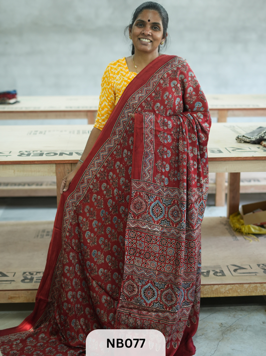 Modal Silk Saree with Ajrakh Print