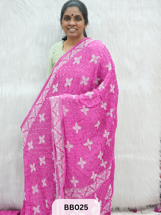 Semi Gaji Bandhani Saree with Lagdi patta