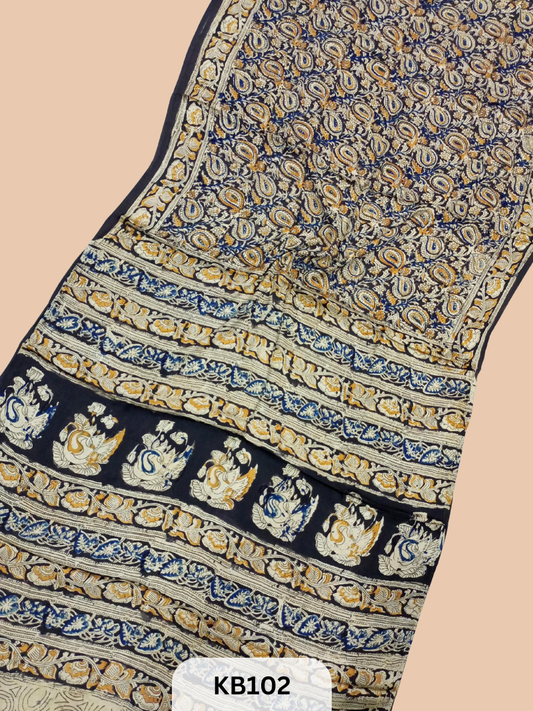 Modal Silk Saree with Ajrakh Kalamkari Print