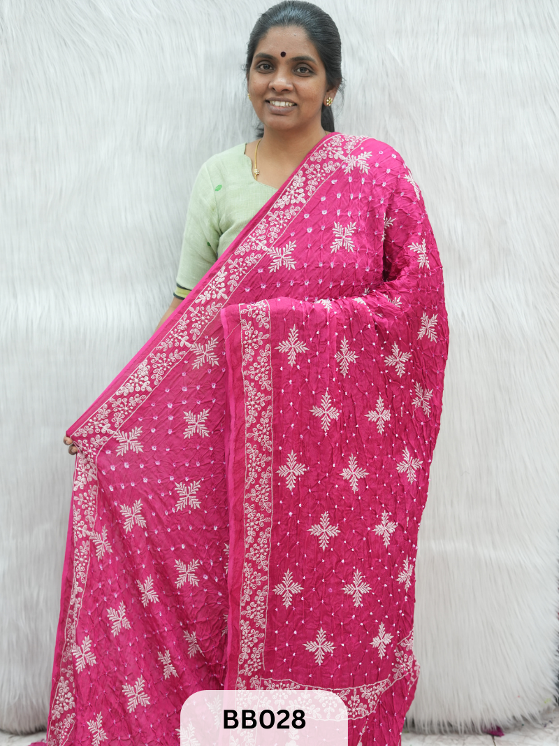 Semi Gaji Bandhani Saree with Lagdi patta