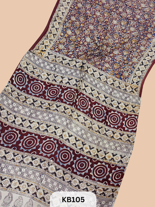 Modal Silk Saree with Ajrakh Kalamkari Print