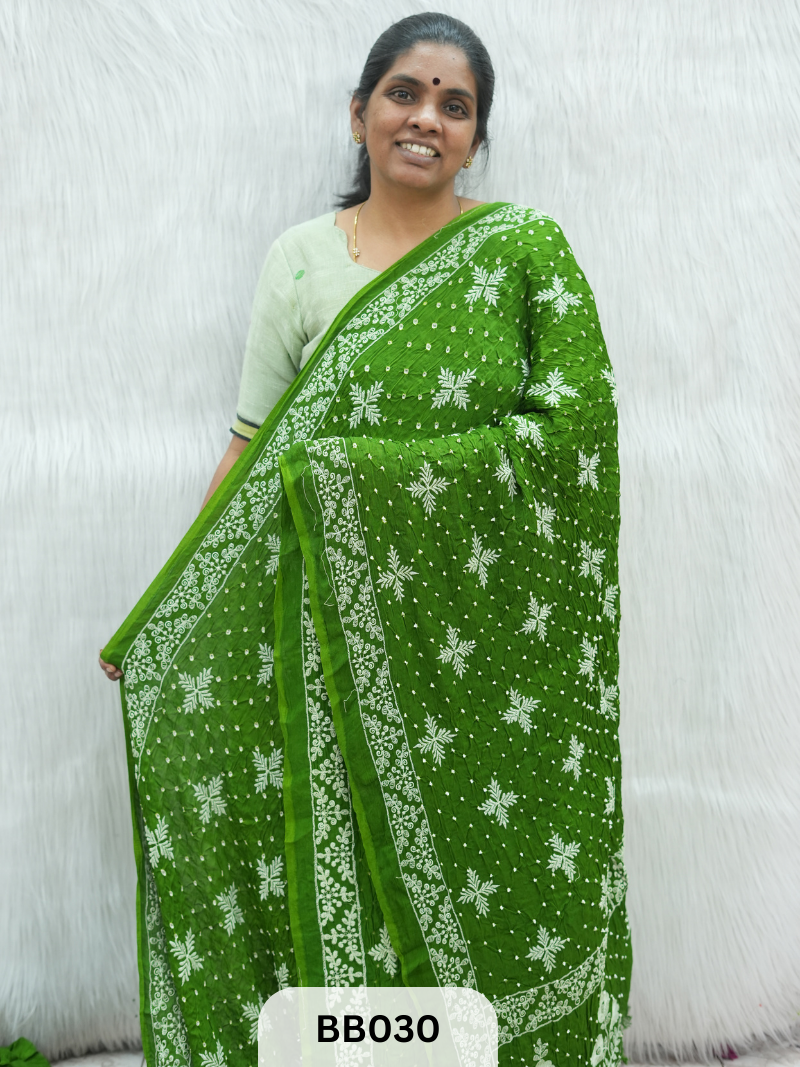 Semi Gaji Bandhani Saree with Lagdi patta