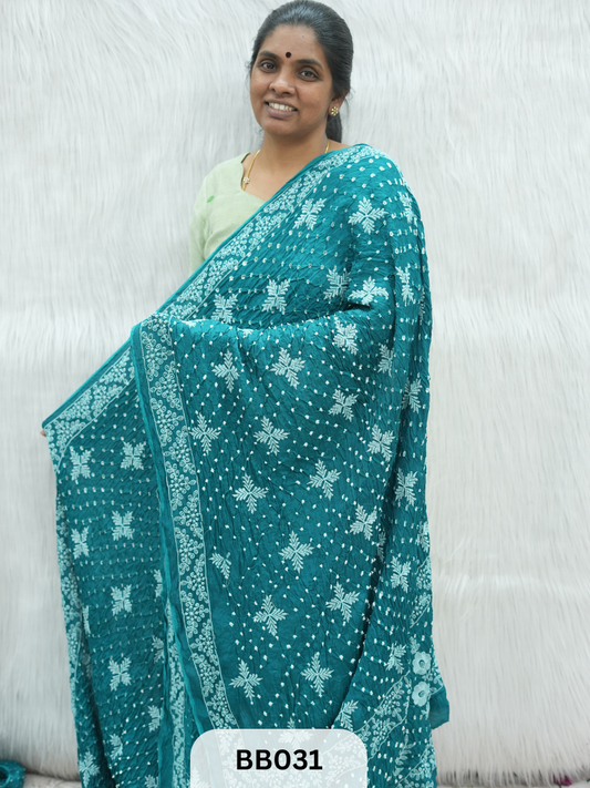 Semi Gaji Bandhani Saree with Lagdi patta