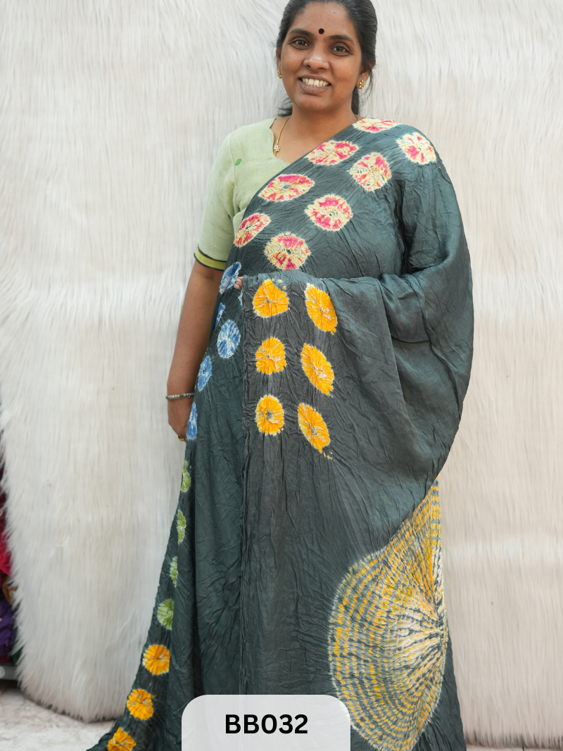 Semi Gaji Bandhani Saree with Lagdi patta