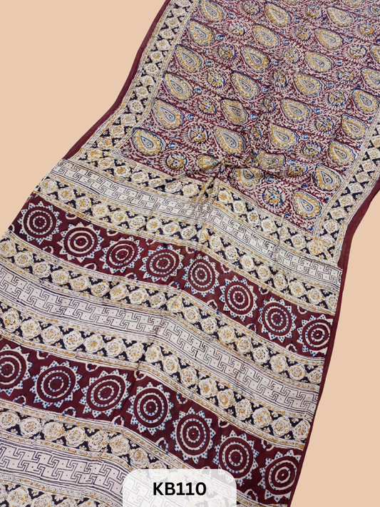 Modal Silk Saree with Ajrakh Kalamkari Print