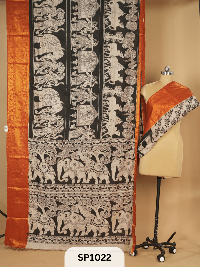 Kalamkari Chennuri silk Kanchi border saree