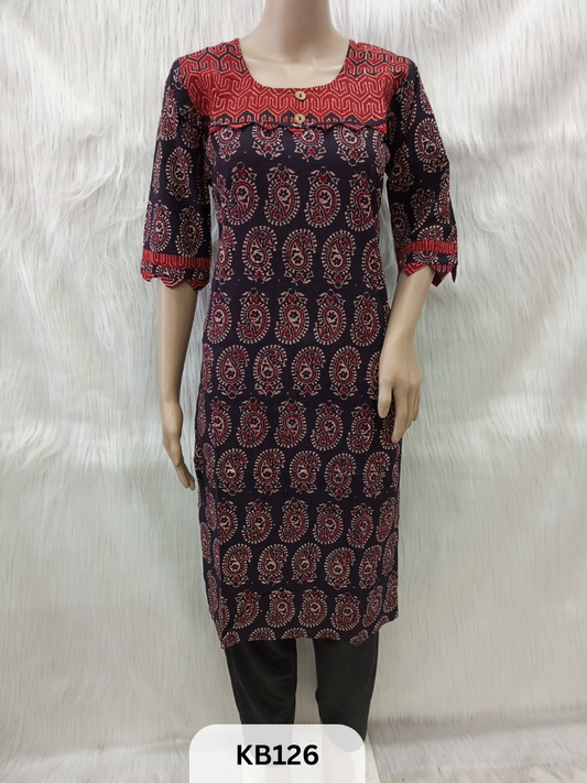 Cotton with Ajrakh print Kurthi