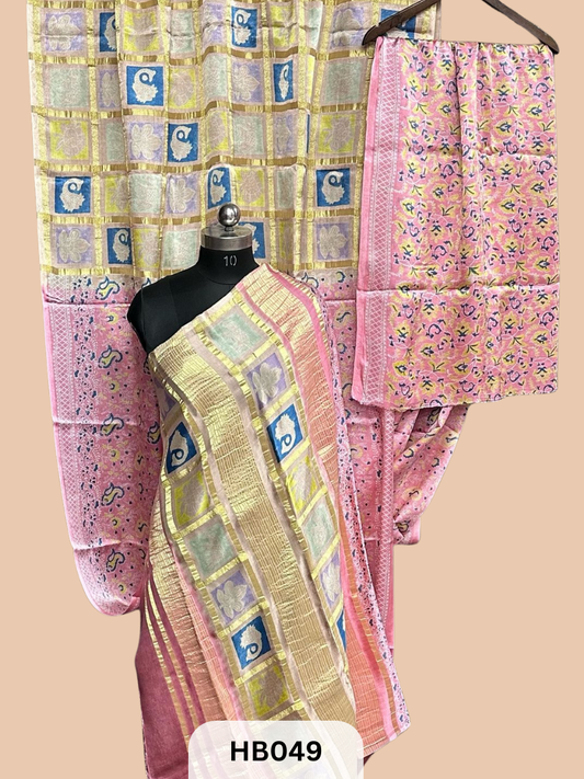 Modal Silk Gharchola saree with Steam hand block print