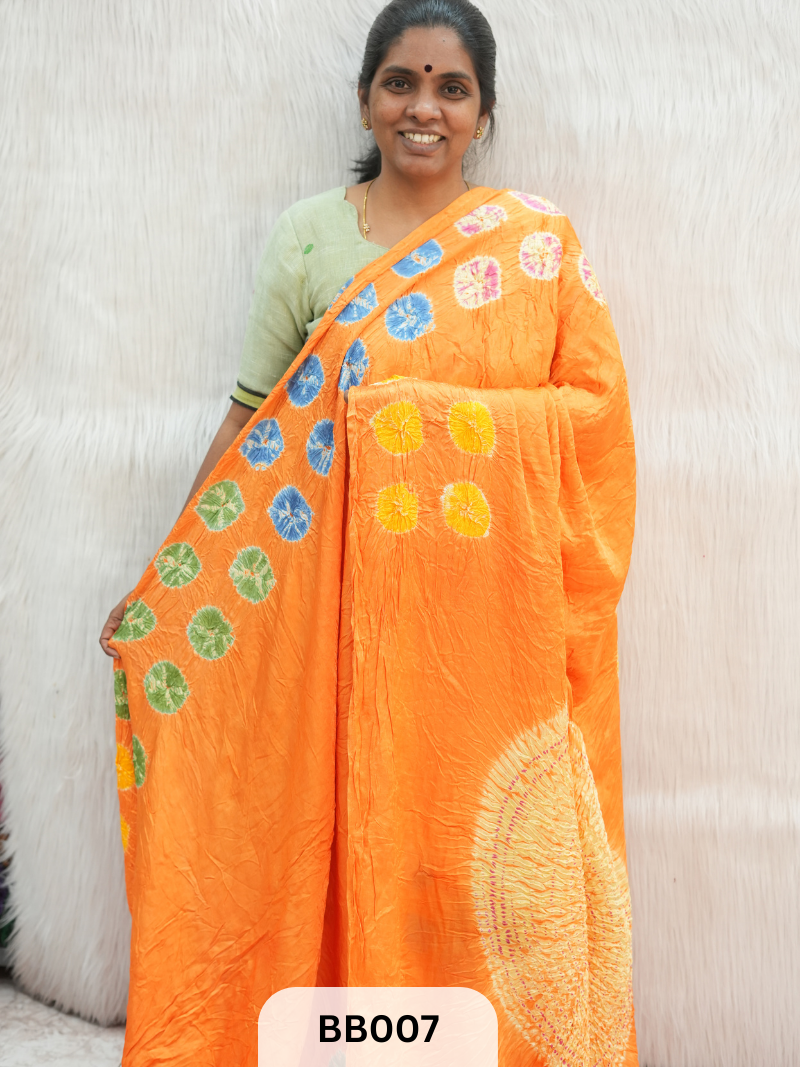 Semi Gaji Bandhani Saree with Lagdi patta