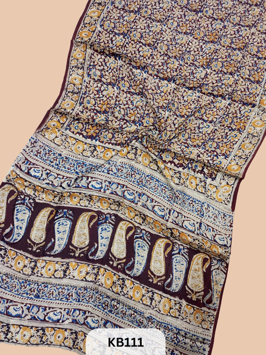 Modal Silk Saree with Ajrakh Kalamkari Print