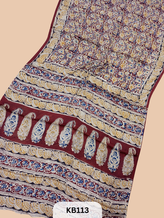 Modal Silk Saree with Ajrakh Kalamkari Print