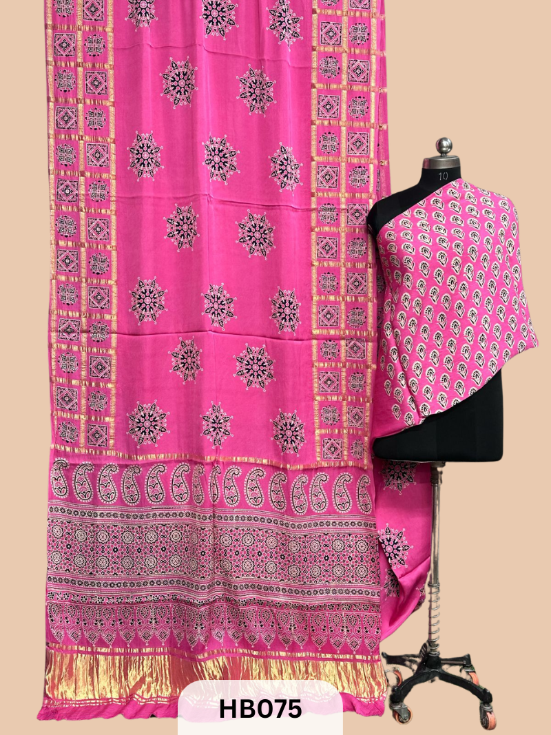 Modal Silk Gharchola saree with Ajrakh Print