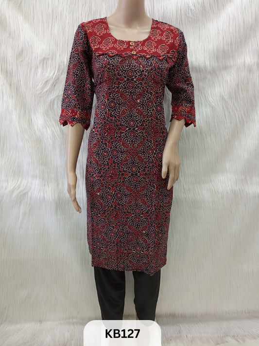 Cotton with Ajrakh print Kurthi