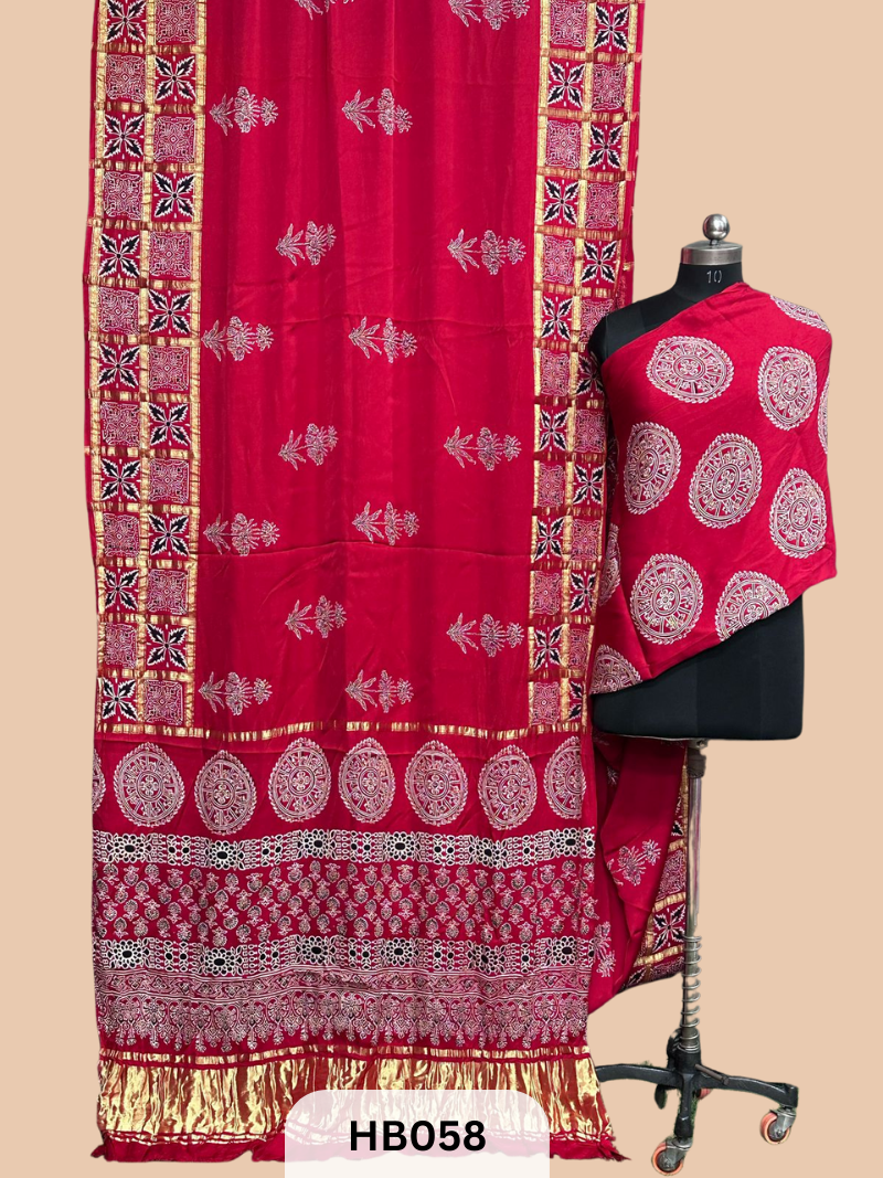 Modal Silk Gharchola saree with Ajrakh Print